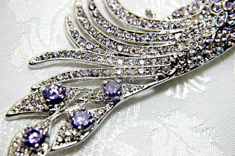 ART DECO Brooch GATSBY Brooch Peacock Brooch Purple Peacock Bird Brooch Crystal Peacock brooch Peacock wedding brooch Gatsby wedding brooch