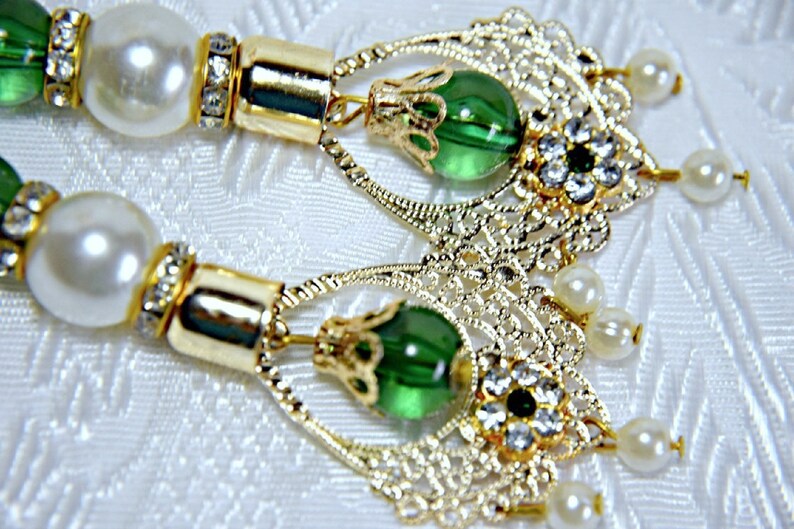 Bracelet Gatsby Earrings EMERALD GREEN earrings dangle Bohemian Boho Chic earrings 1920s Roaring 20s Retro statement Art Deco Earrings