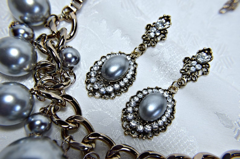 GATSBY necklace set dress party gatsby wedding great gatsby accessories Art Deco Necklace set 1920s roaring 20s GREY PEARL neckace set
