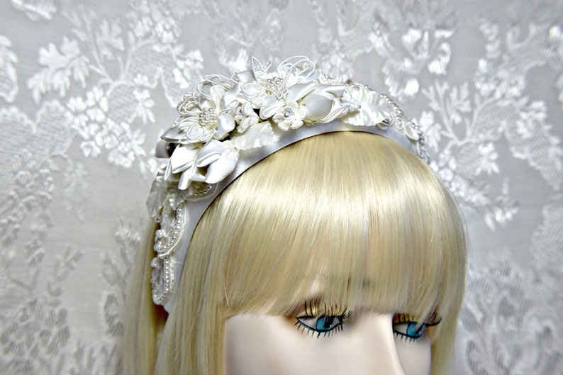 juliet headpiece pearl satin flower headpiece victorian bridal headpiece victorian headband juliet headband juliet wedding headpiece