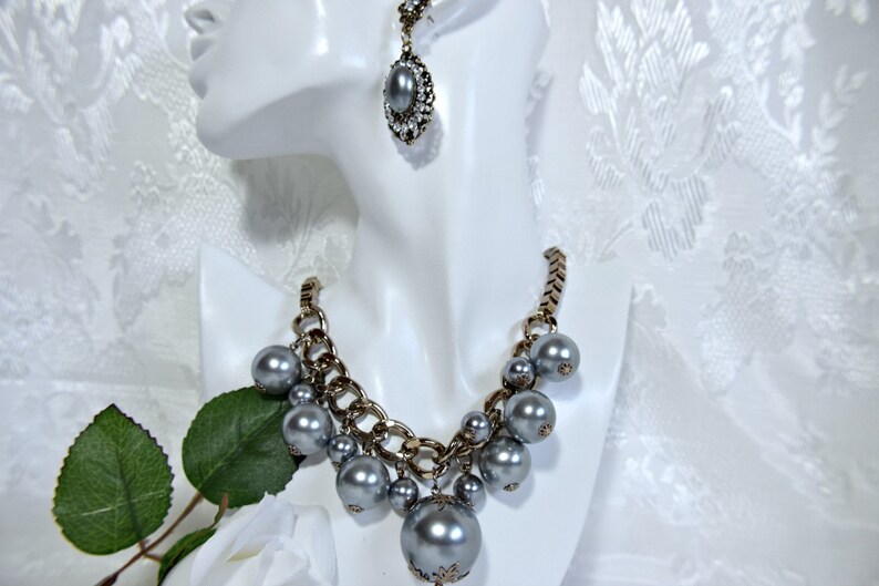 GATSBY necklace set dress party gatsby wedding great gatsby accessories Art Deco Necklace set 1920s roaring 20s GREY PEARL neckace set