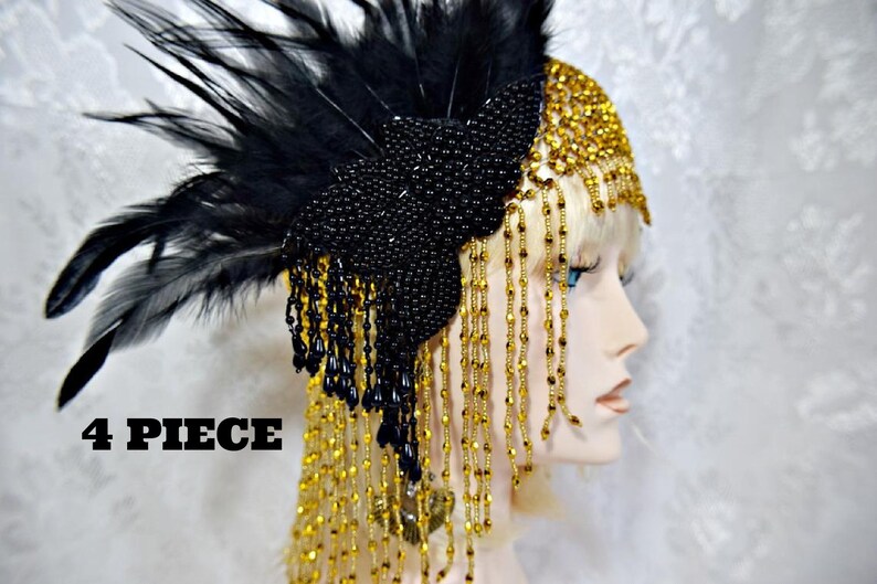 GATSBY Headpiece Black  GOLD Flapper Burlesque 1920s roaring 20