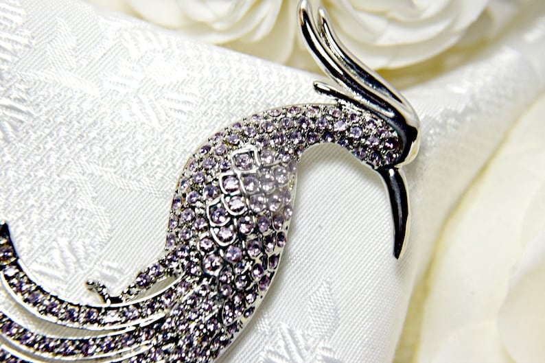 ART DECO Brooch GATSBY Brooch Peacock Brooch Purple Peacock Bird Brooch Crystal Peacock brooch Peacock wedding brooch Gatsby wedding brooch