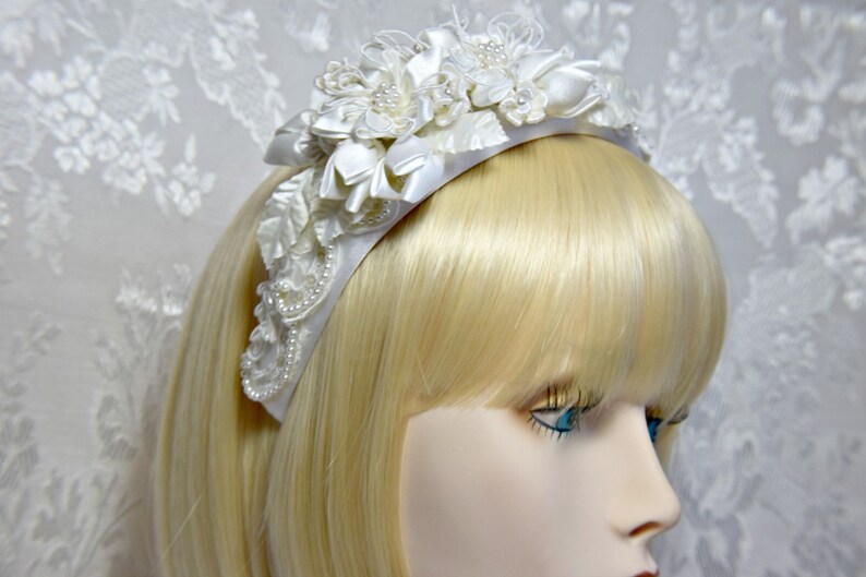 juliet headpiece pearl satin flower headpiece victorian bridal headpiece victorian headband juliet headband juliet wedding headpiece