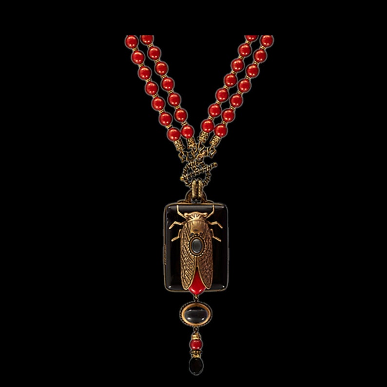 Red and Black Statement Cicada Insect Bee necklace set Bee necklace Gatsby Necklace Set ART DECO Necklace Set Insect necklace set