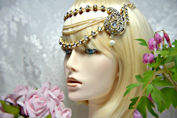 GATSBY HEADPIECE 3Piece GOLD Flapper burlesque 192