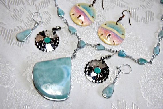 LARIMAR NECKLACE Set Art Deco necklace set blue la