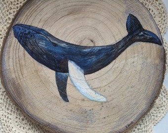 Whale painting on wood wall art