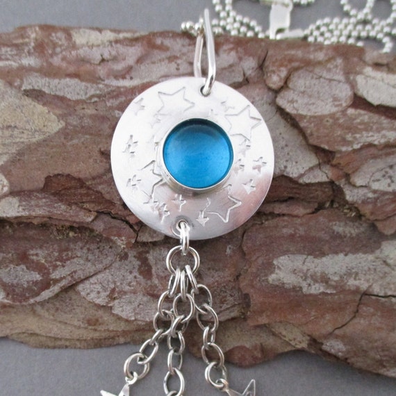 Celestial Blue Moon and Falling Star Pendant Necklace Fine and Celestial Blue Moon and Falling Star Pendant Necklace Fine and
