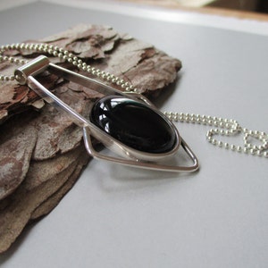 Black Onyx Stone 2.5 Inch Pendant Necklace Sterling Silver & Fine Silver Handmade Art Deco  Pendant With or Without  Sterling   Silver Chain