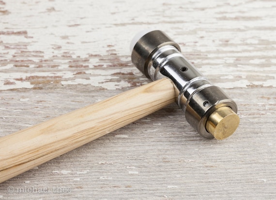 Setting punch mallet, two-in-one hammer with nylon & brass faces, lightweight 4 oz