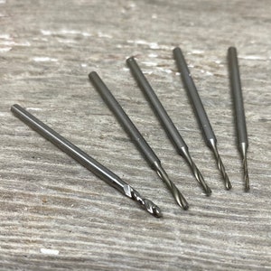 Micro drill bits for jewelry makers, starter set, 5 sizes from .80mm to 2mm, one of each, 3/32&quot; shank for quick-change handpiece, steel
