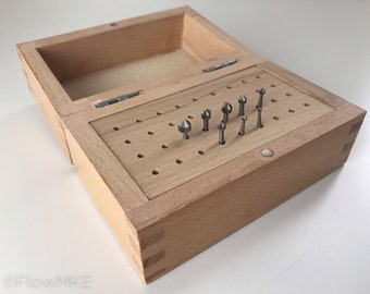 Caja para fresas de 36 agujeros, madera resistente (fresas no incluidas)