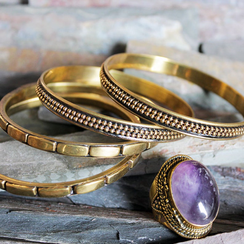 Ring and Bangle set in Antique Gold and Purple Indian Etsy