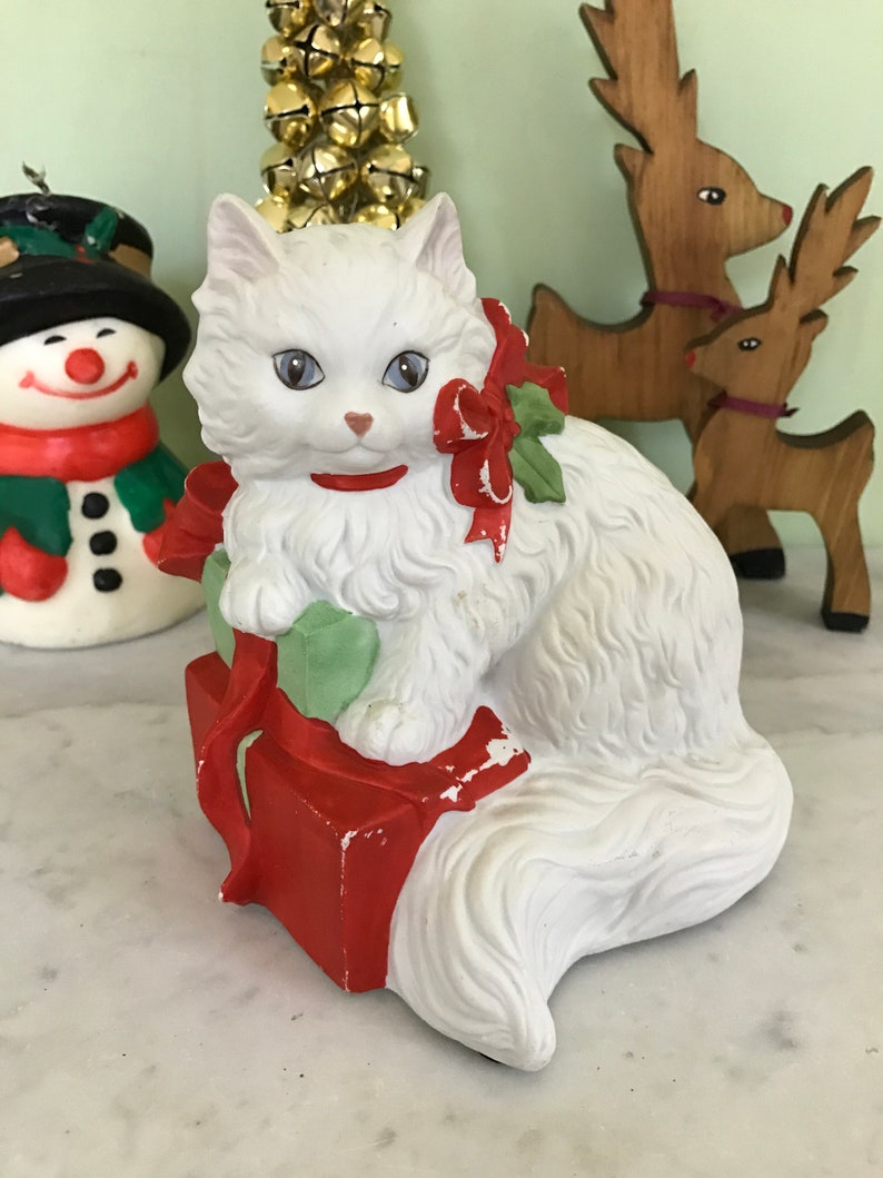 Vintage Enesco Musical Christmas Cat Figurine 1990 Designed by Etsy