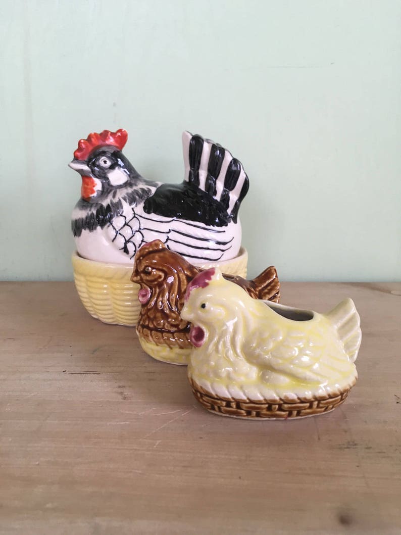 Vintage Ceramic Hens on Nest Chickens on Nest Set of Three Etsy