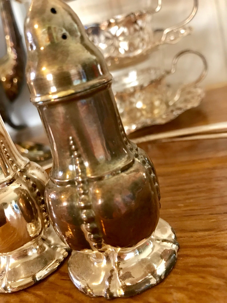Vintage Ornate Silverplate Salt and Pepper Shakers Elegant Tablescape Decor