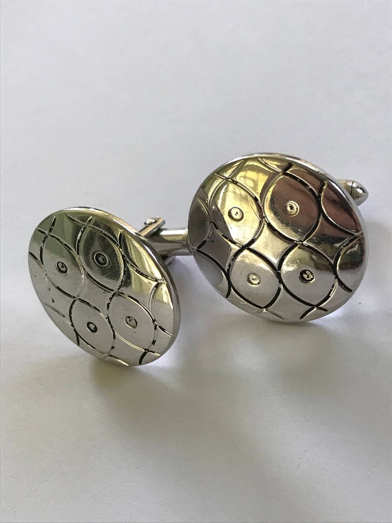 Vintage Swank Cufflinks Silvertone Circle Design Mid Century Modern Men/'s Retro Jewelry