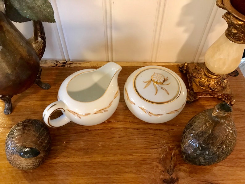 Vintage Abalone China Golden Grain Sugar and Creamer Set Made in Japan