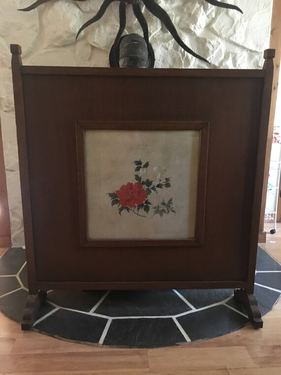 Antique Oak Fireplace Screen Summer Screen With Embriodered Etsy