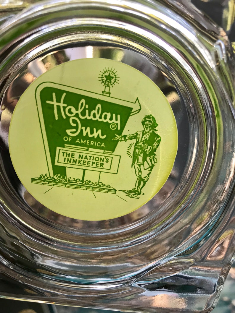 Vintage Holiday Inn Glass Ashtrays Set Of Two Retro Advertisement Hotel Memorabilia