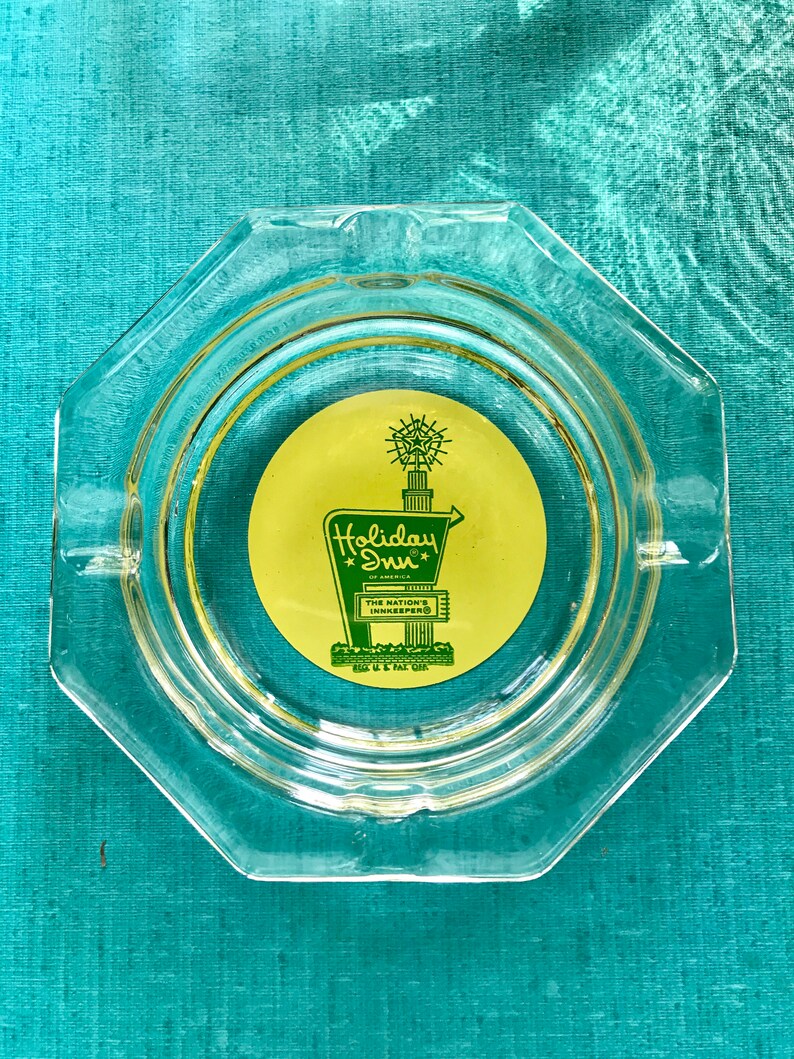 Vintage Holiday Inn Glass Ashtrays Set Of Two Retro Advertisement Hotel Memorabilia