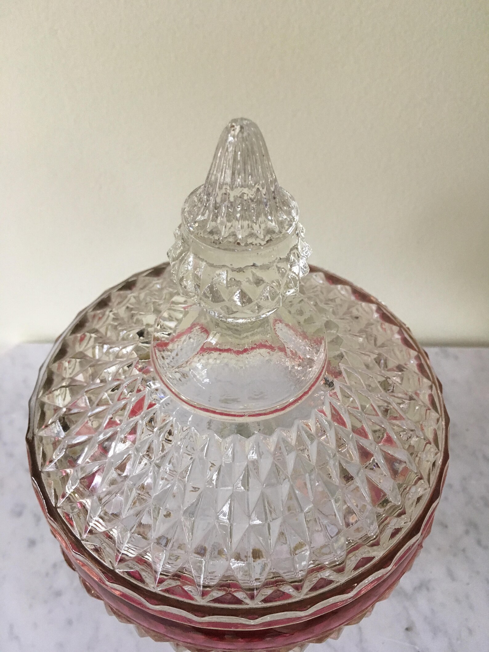 Vintage Indiana Glass Large Clear Diamond Candy Dish with Lid Etsy