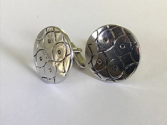Vintage Swank Cufflinks Silvertone Circle Design Mid Century Modern Men/'s Retro Jewelry