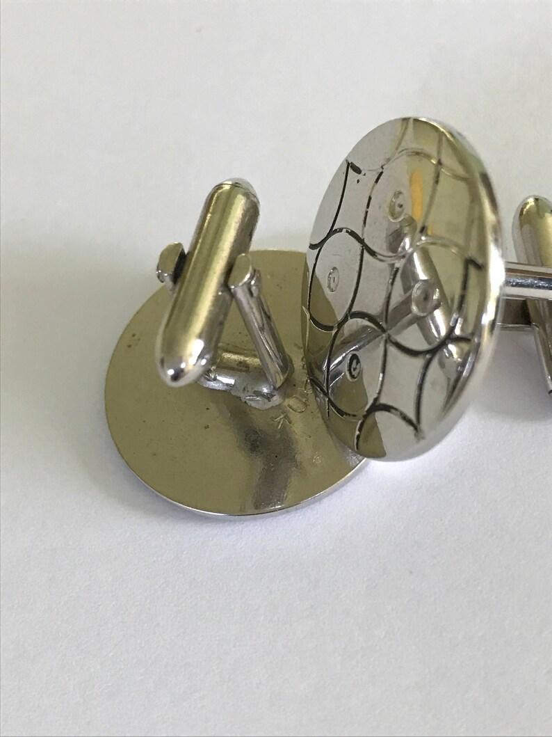 Vintage Swank Cufflinks Silvertone Circle Design Mid Century Modern Men/'s Retro Jewelry