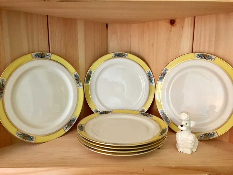 Vintage Lenox China Art Deco Luncheon Plates Set of Seven Plates Green Stamp Made Exclusively for Hutzler Bros Baltimore Collectible Lenox