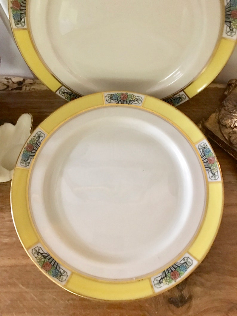 Vintage Lenox China Art Deco Luncheon Plates Set of Seven Plates Green Stamp Made Exclusively for Hutzler Bros Baltimore Collectible Lenox