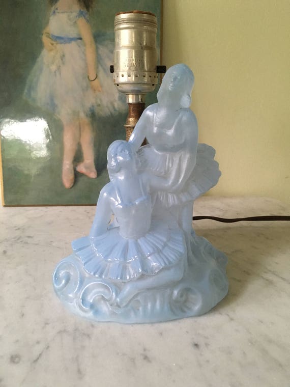 Vintage LE Smith Ballerina Lamp Blue Frosted Depression Glass Etsy