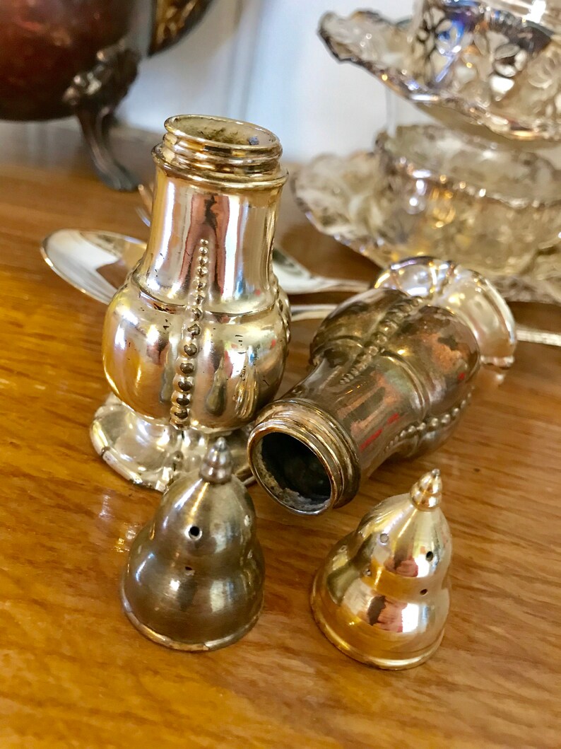 Vintage Ornate Silverplate Salt and Pepper Shakers Elegant Tablescape Decor