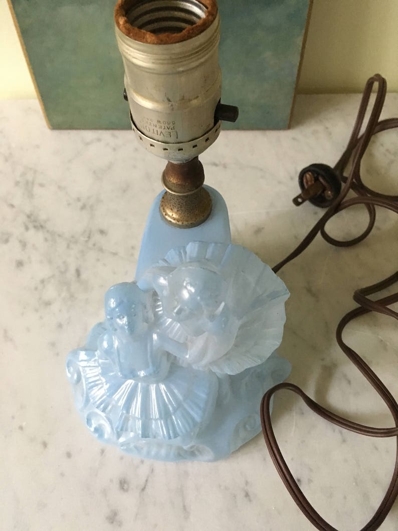 Vintage LE Smith Ballerina Lamp Blue Frosted Depression Glass Etsy