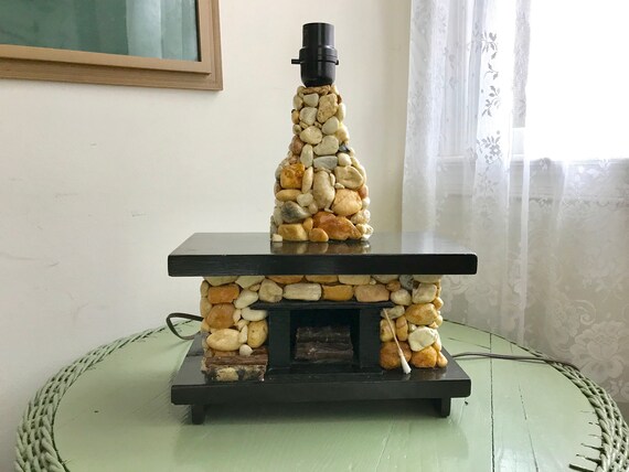 Vintage Stone Fireplace Table Lamp Handmade Folk Art Rustic Etsy