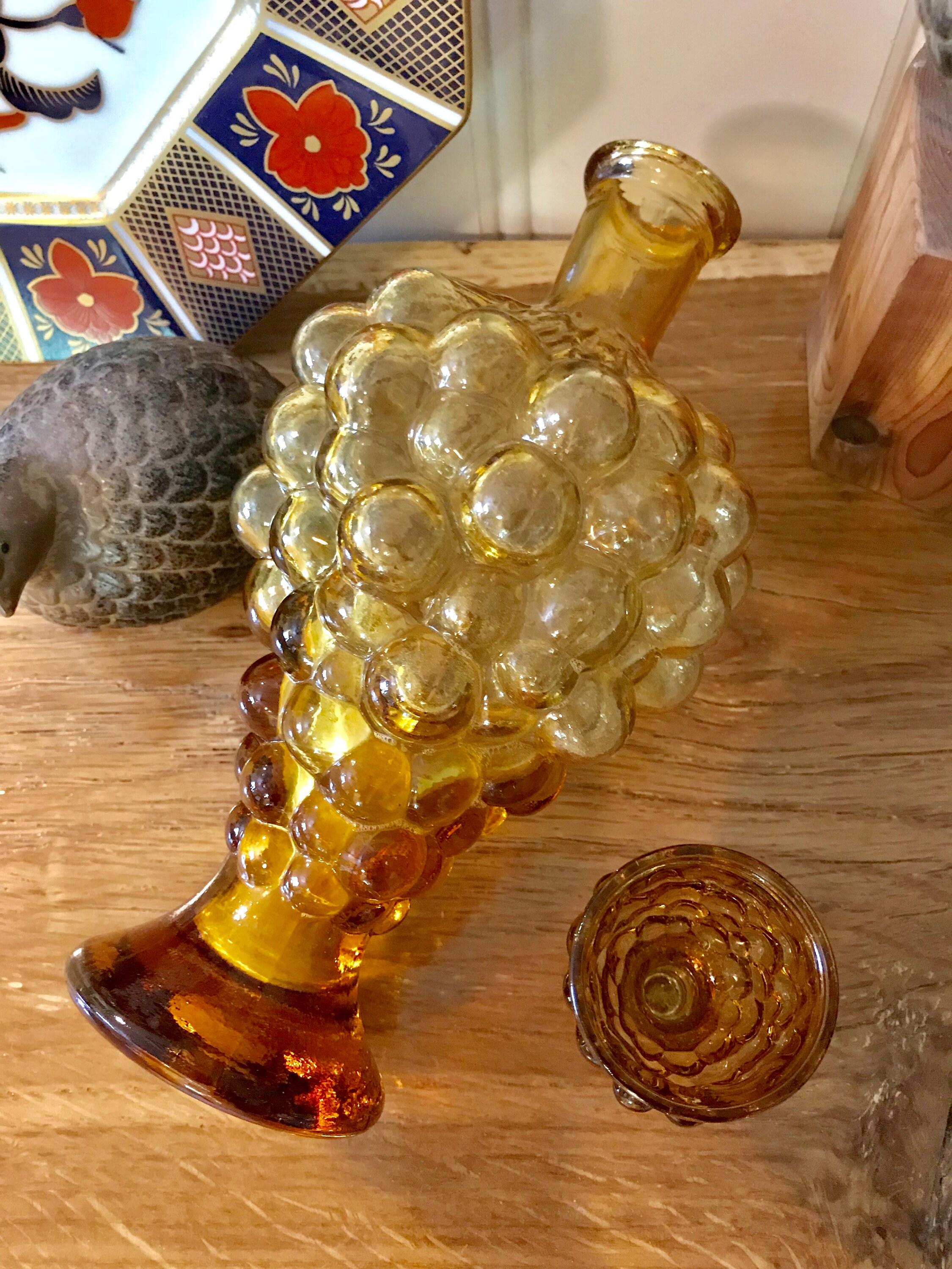 Vintage Amber Glass Grape Motif Decanter with Shot Glass Etsy