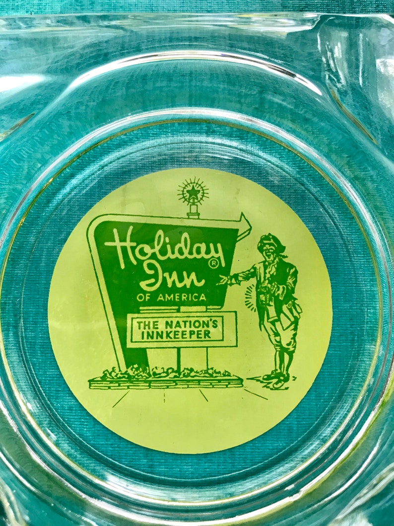 Vintage Holiday Inn Glass Ashtrays Set Of Two Retro Advertisement Hotel Memorabilia