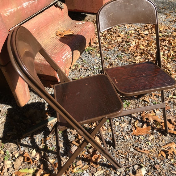 Vintage Metal Folding Chairs with Wood Seats Clarin Mfg Co Etsy