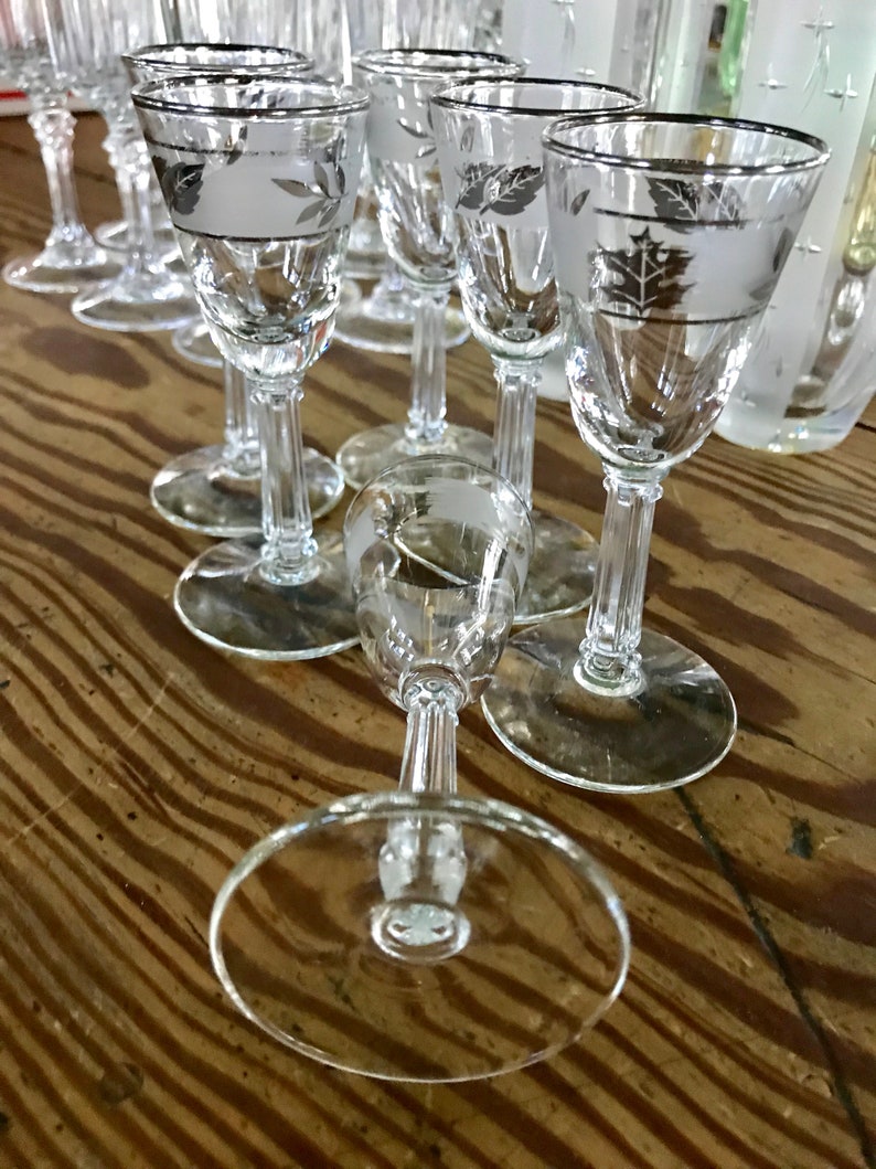 Vintage Libbey Silver Leaf Cordial Stemware Set of Six Retro Etsy