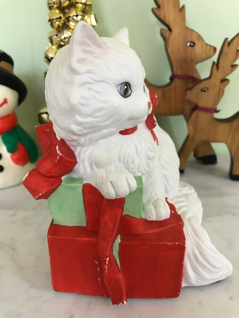 Vintage Enesco Musical Christmas Cat Figurine 1990 Designed by Etsy