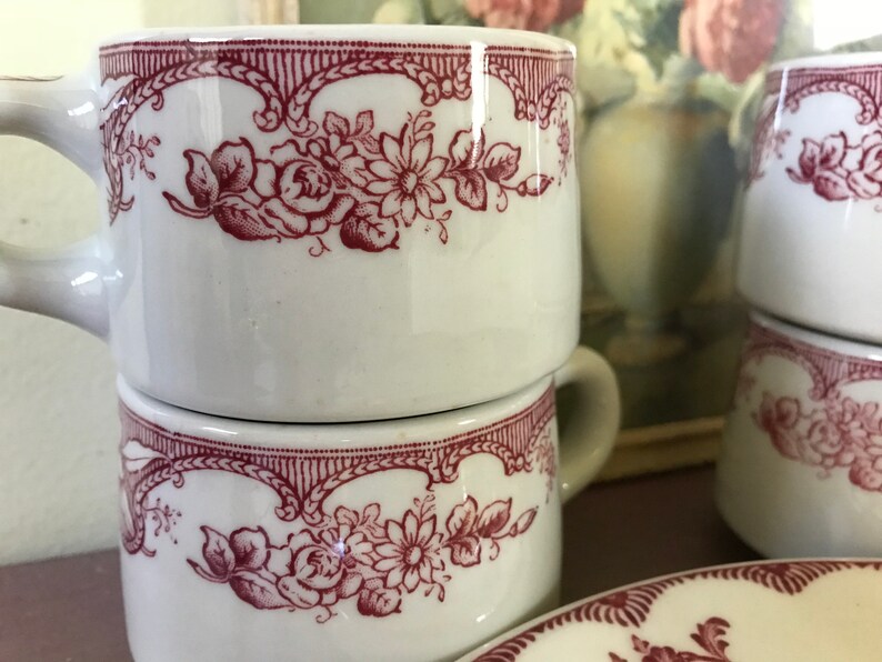 Vintage Wellsville China Sterling China Majestic Red Transferware Collectible Restaurant China