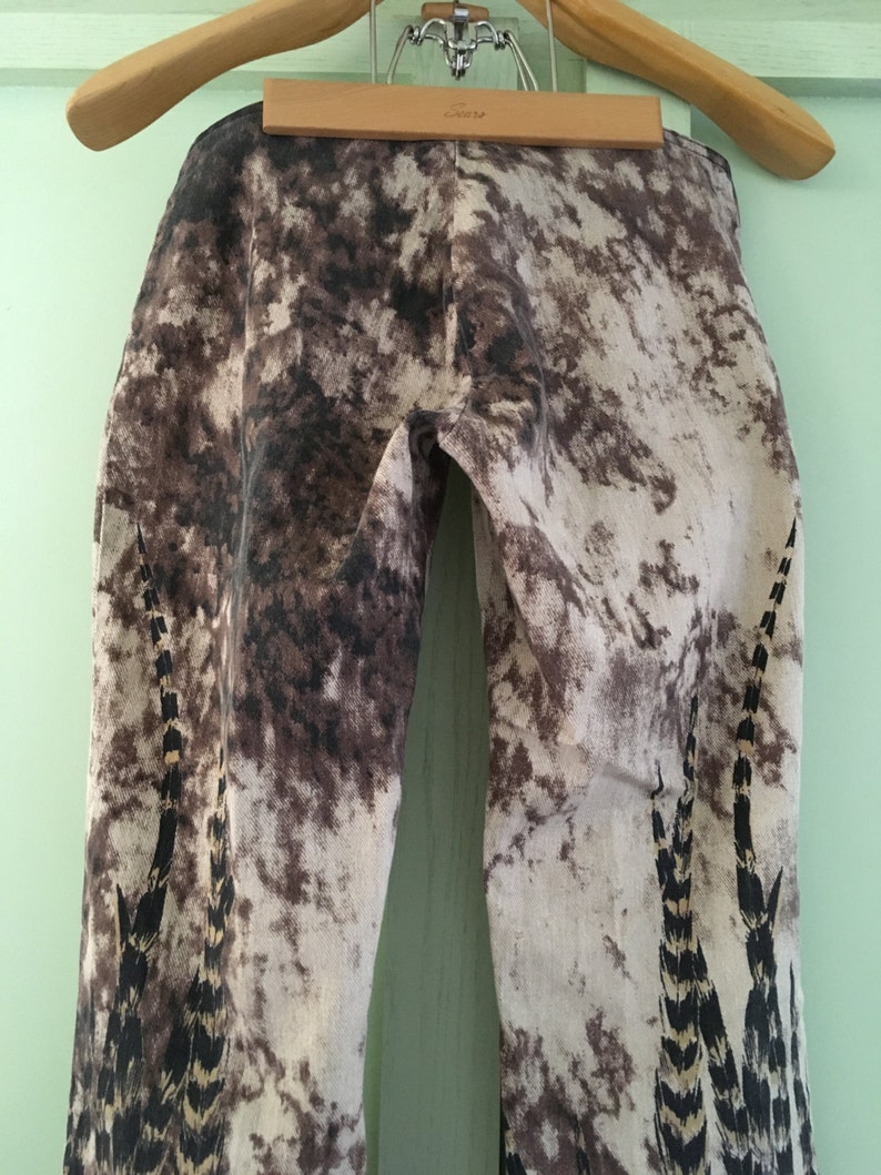 Vintage Solo Paris Jeans Ladies 34 Tie Dye Feather Motif BohoChic Hippie Chic Vintage Jeans