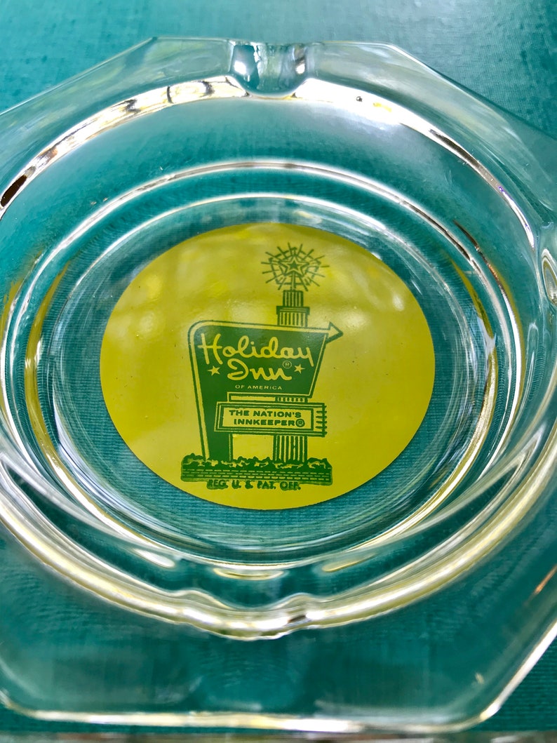 Vintage Holiday Inn Glass Ashtrays Set Of Two Retro Advertisement Hotel Memorabilia