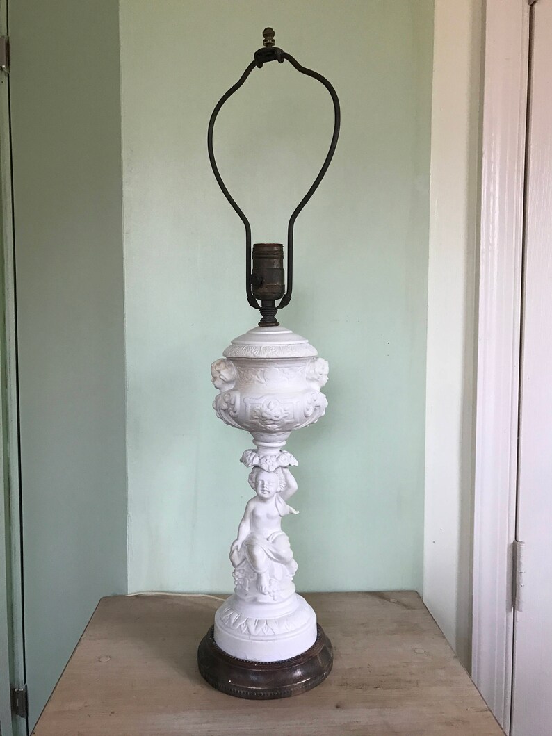 Vintage Porcelain Bisque Cherub Table Lamp with Brass Base Etsy