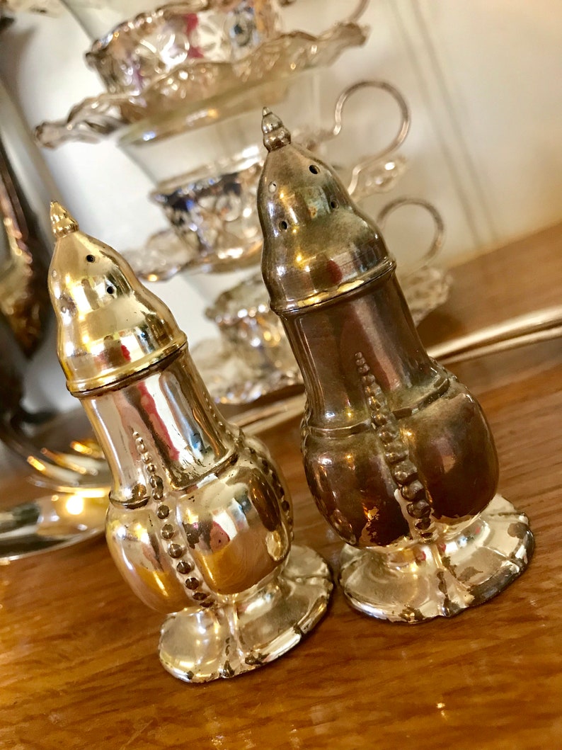 Vintage Ornate Silverplate Salt and Pepper Shakers Elegant Tablescape Decor