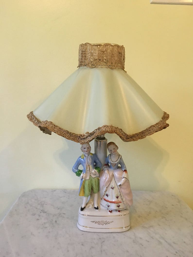 Vintage Porcelain Figurine Lamps Set of Two Edwardian Style Etsy
