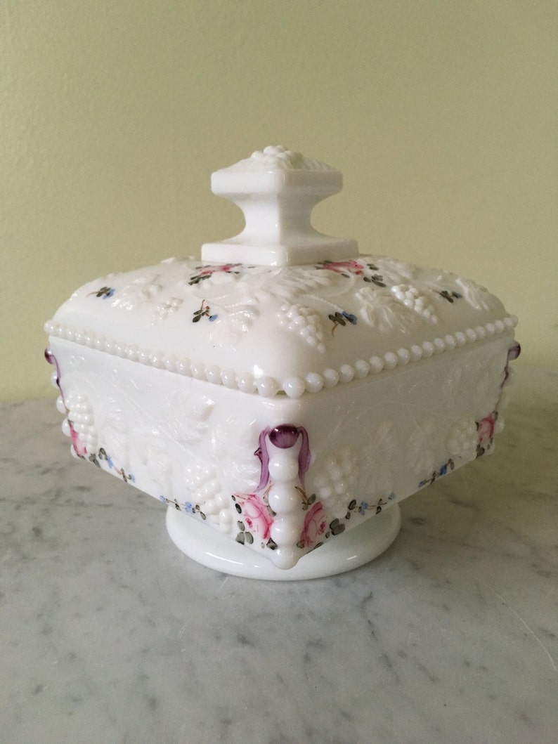 Vintage Westmoreland Glass Candy Dish with Lid Beaded Edge Etsy