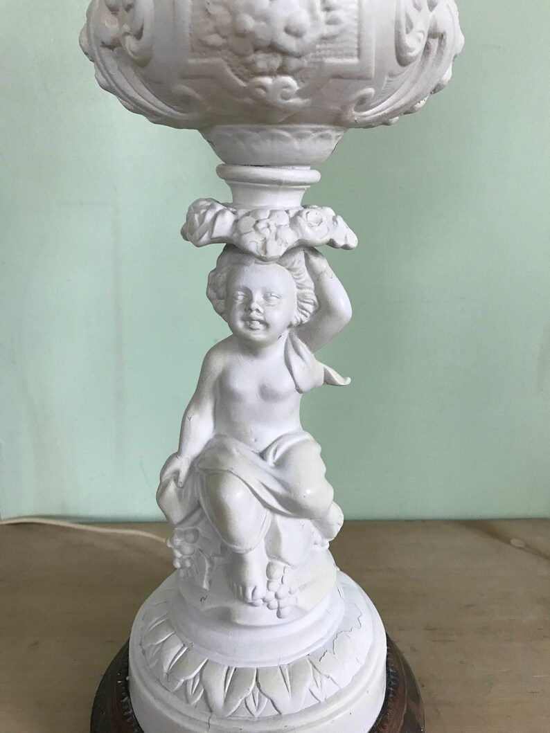 Vintage Porcelain Bisque Cherub Table Lamp with Brass Base Etsy