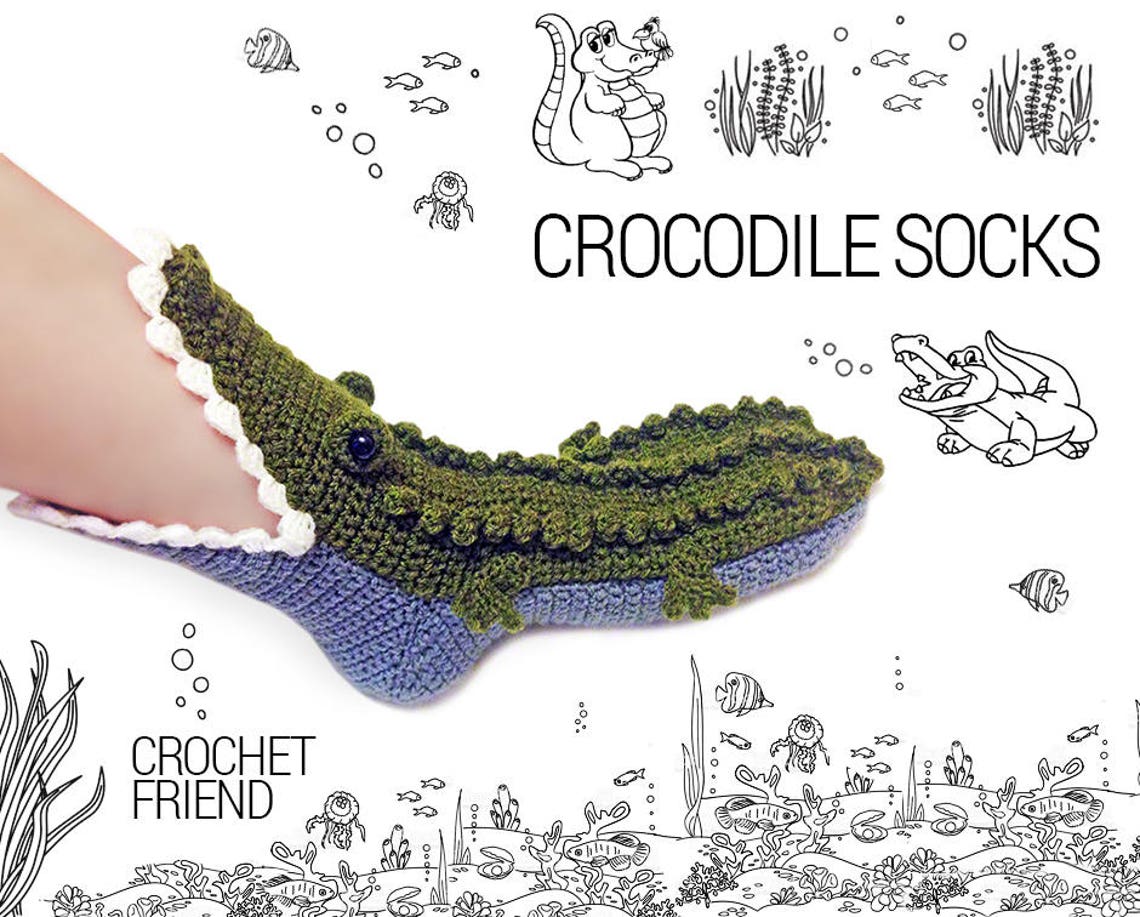 Häkeln Krokodil Alligator Hausschuhe Socken / Unisex lustige | Etsy