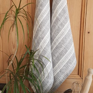 Pair of Graphite Multi-Stripe Linen Tea Towels